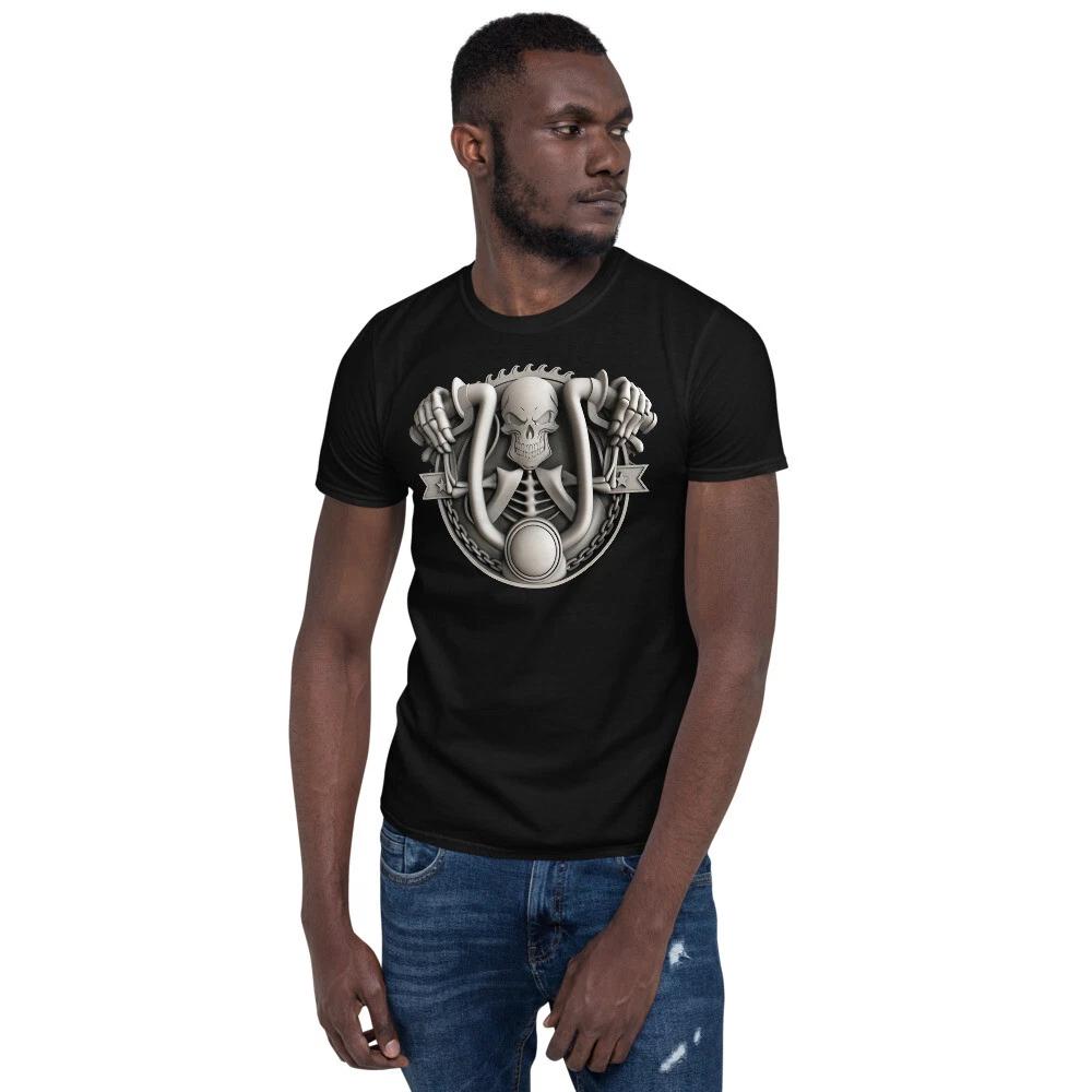 skull motorcycle stone engraving trendy graphic Short-Sleeve Unisex T-Shirt M