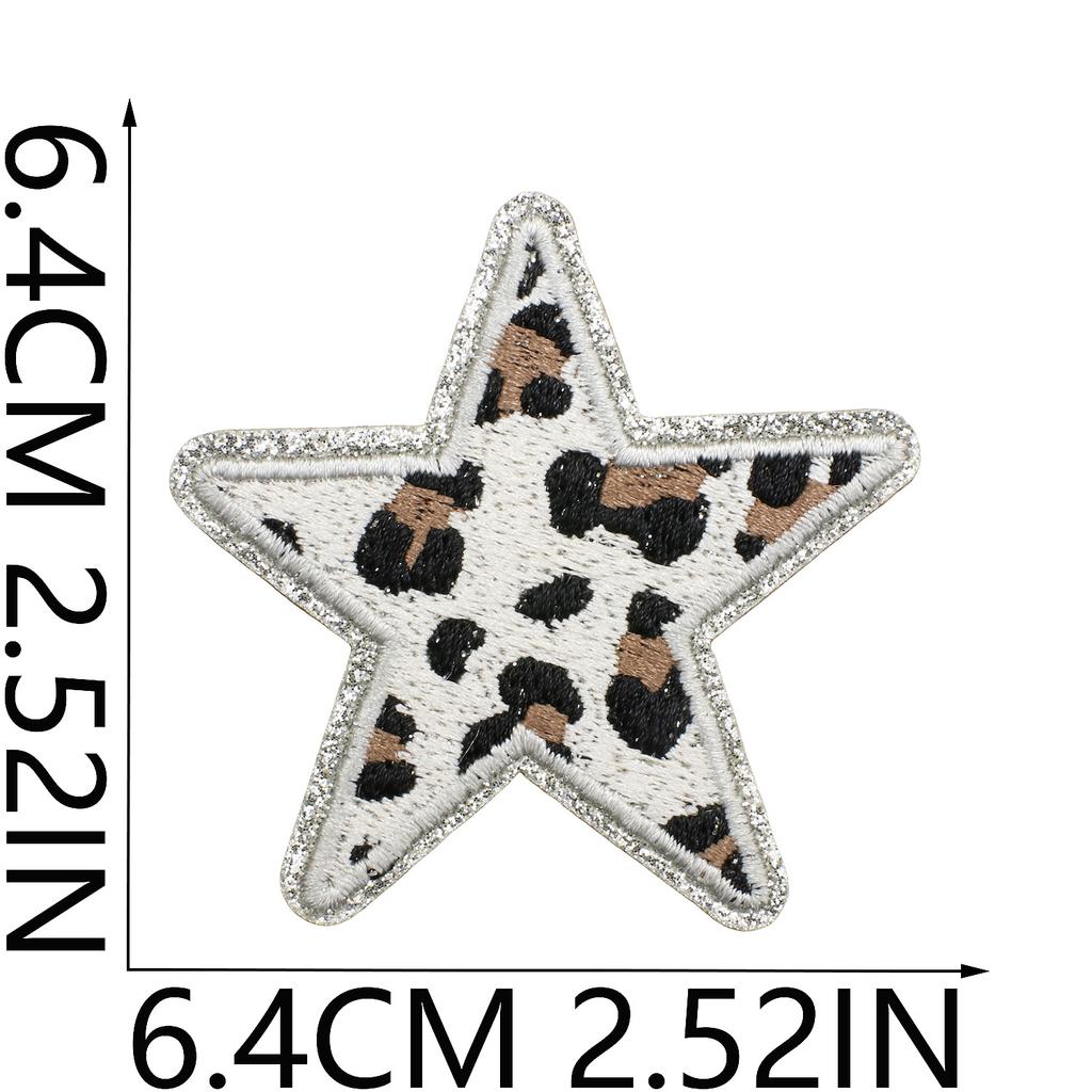 Leopard Print Embroidery Cloth Sticker Grit Leather Five-Pointed Star Patch Sticker Bag With Color Pattern Computer Embroidery Label