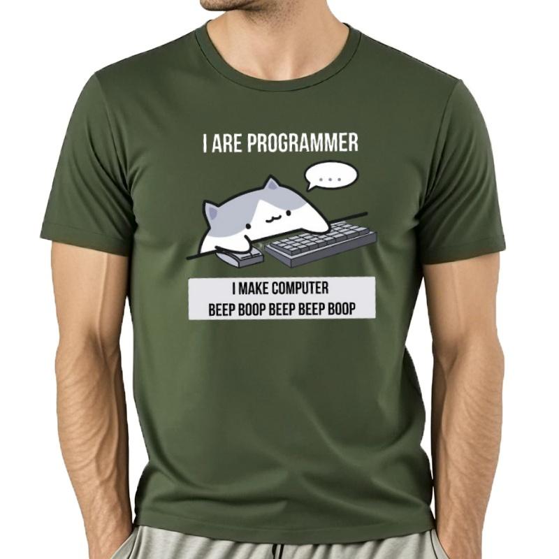 Camiseta Con Estampado De Programador De Gato Para Hombre Ropa Informal Holgada De Calle Camisa De Unisexga Corta Nove