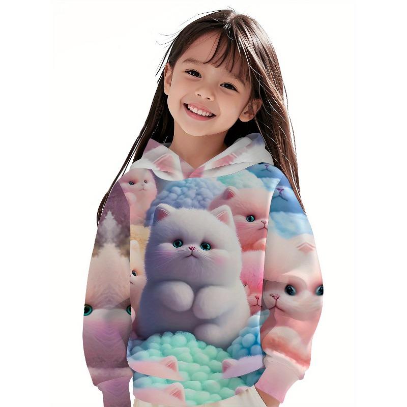 Autumn and Winter Children's Cute Little Animals 3D Printed Hooded Comfortable and Versatile and Breathable Hoodies & Sweatshirts (Girls)