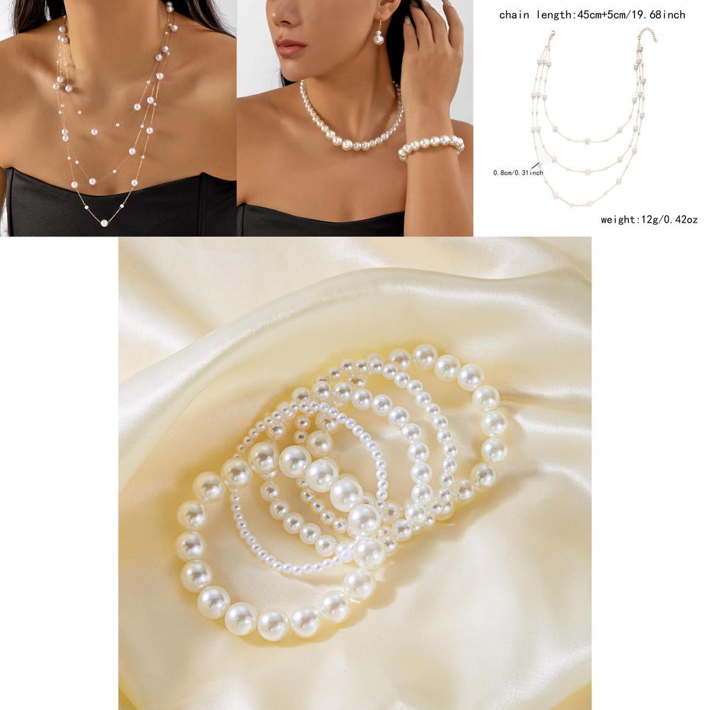 Vintage Elegant Pearl Jewelry Set With Geometric Design For Summer Gift Idea