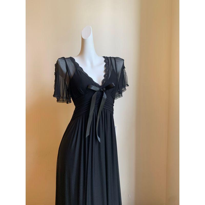 

Recommend Qianying Looking Forward to Returning Guests | French Lace Patchwork Outwear Nightdress Summer with Chest Pad Elegance Intellectual Black chest pad detachable M