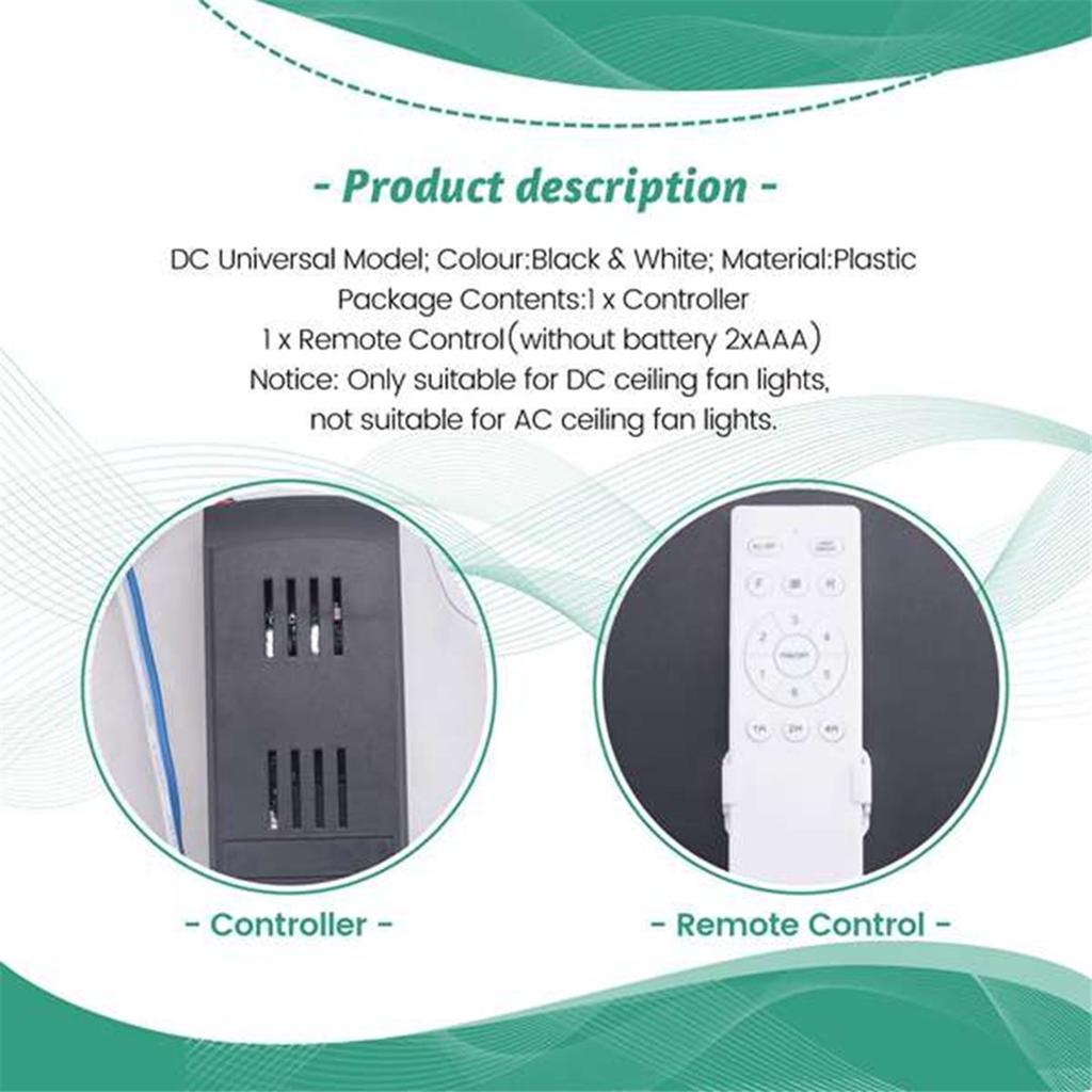 Universal Ceiling Fan Remote Control Kit 40W 6-Speed Timing Function Replacement Remote for DC Ceiling Fans & Lights