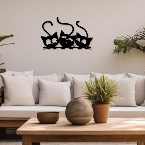 Cute Nursery Wall Decor Metal Black Cat Art, Cartoon Kitten Silhouette Decoration, Decorative Creative Lover Gifts Sculpture for Lovers, Minimalist