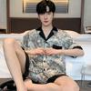 Ink Wash Painting Men Pajamas Suit Ice Silk Thin Summer Short-sleeved Satin National Style Loungewear Loose Sleepwear Male Gift