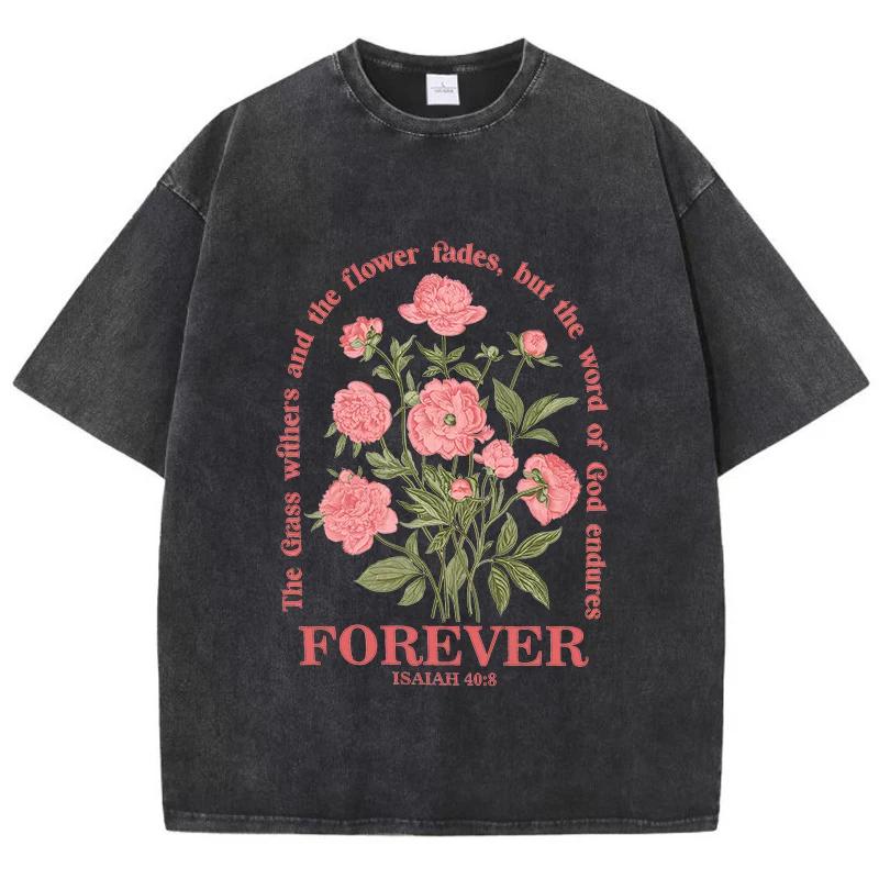 

Vintage Washed Rose Flower Graphic TShirt Men Women Streetwear Retro The Flower Fades But Love Forever Quote Tee Short Sleeve S