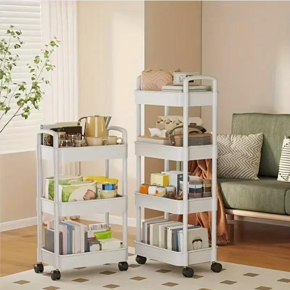 Space Efficient Storage Rack Wiht Wheels Rolling Plastic Storage Cart Mobile Storage Rack  Kitchen