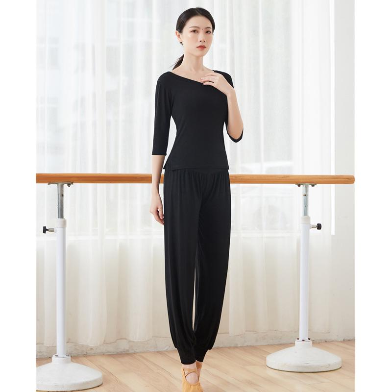 Women's Black Modal Dance Pants, Loose Harem Style, Body Shaping, Ideal for Art School and Modern Dance Practice, 220g.