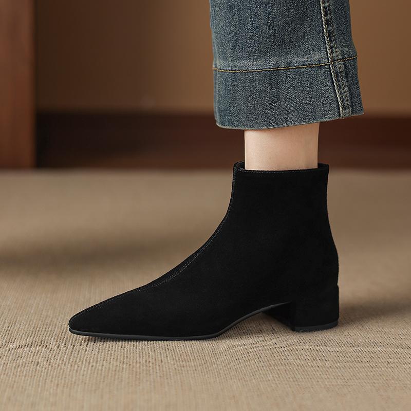 Fashion 2025 New Autumn Women Boots Cow Suede Fashion Chelsea Boots for Women Pointed Toe Short Ankle Boots Med Heels Ladies Shoes