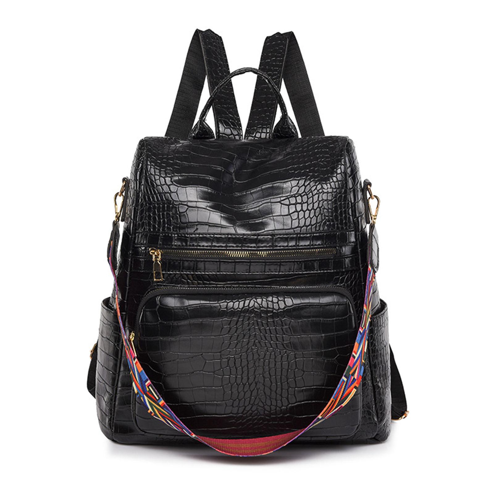 

Большой противоугонный рюкзак из искусственной кожи, сумка через плечо с рисунком крокодила, водонепроницаемый рюкзак для школьной библиотеки чёрный