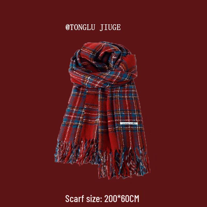 Red Plaid Scarf - Warm & Versatile Winter Gift for Women and Couples