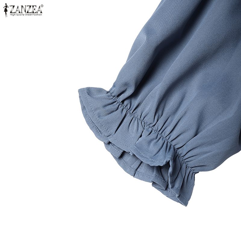ZANZEA Women Stand Collar Solid Color Loose Long Sleeve Shirt Dress