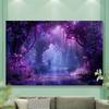 2D Dreamy Purple Forest Tapestry, Magical Fantasy Landscape Background Cloth