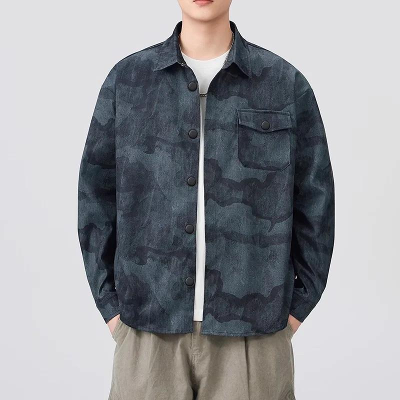 American Retro Camouflage Shirt Men's Loose Casual Long Sleeve Shirt Spring Autumn Shirt Jackets Men