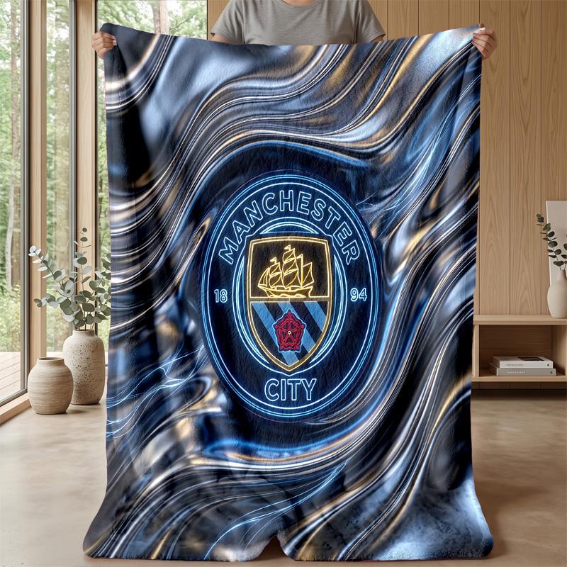 Couverture sur le thème de Manchester City Couverture douce en flanelle Couverture jetée pelucheuse Couverture douillette pour canapé et lit pour la décoration de la maison