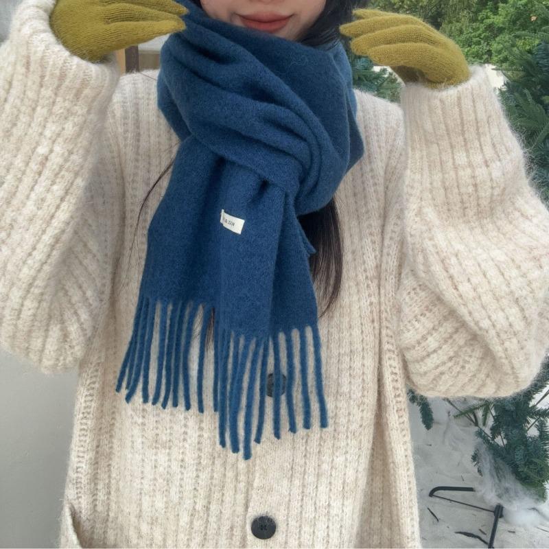 Winter scarf atmosphere new solid color fashion warm scarf knitted wool scarf fringed shawl