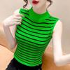 Women's Slim Short Half-high Neck Knitted Top Outerwear Layered Vest Sleeveless Small Striped