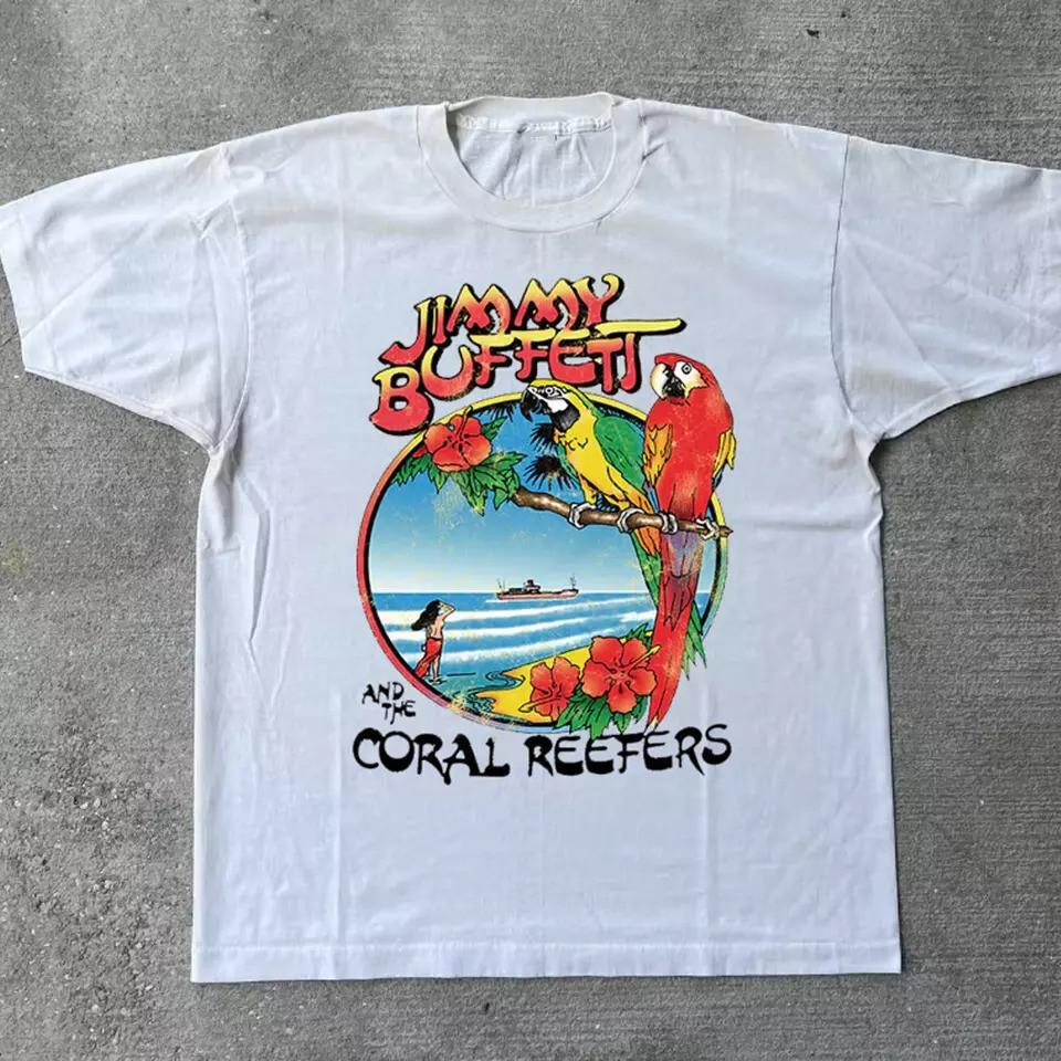 

New Jimmy Buffett And The Coral Reefers white T-shirt Cotton All Size S-5XL Unisex T-Shirt Graphic Tee XXXXL