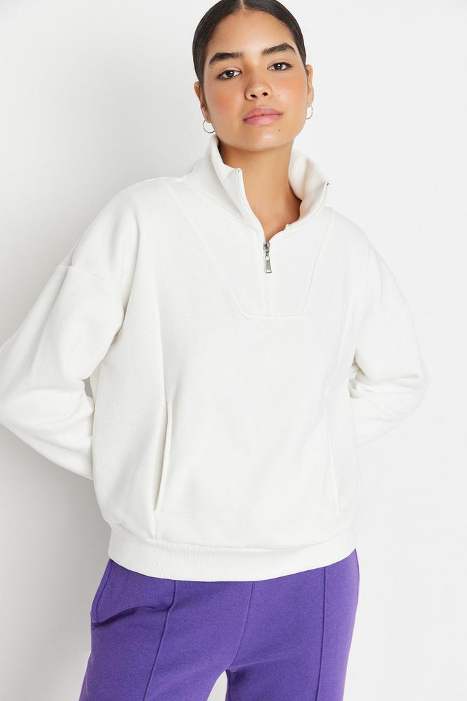 Women's Fashionable Stylish Sweatshirt Black Oversize Wide Fit Zippered Stand Collar Thick Inside Fleece Knitted Sweatshirt