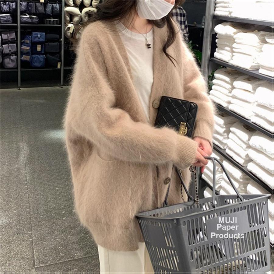 Faux Fox Fur Soft and Fluffy Knit Coat for Women Autumn Winter New Style Gentle Lazy Mid-Length Loose Knit Cardigan