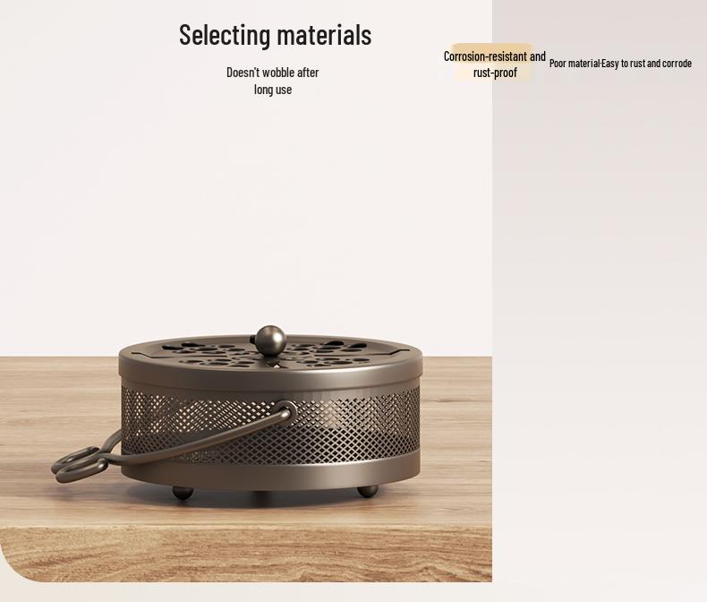 Portable Fireproof Retro Mosquito Coil Burner with Lid - Outdoor Anti-Scald Sandalwood Holder Tray