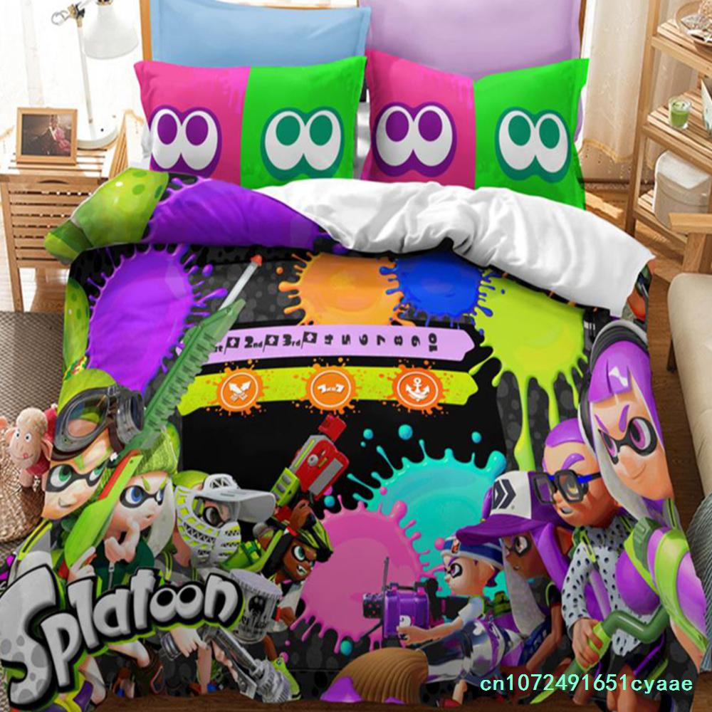 Popular Splatoon 2 Game Printed Bedding Set 3d Cartoon Duvet Cover Set Pillow Case Twin Full Queen King Size Bed Linen Bed Sets