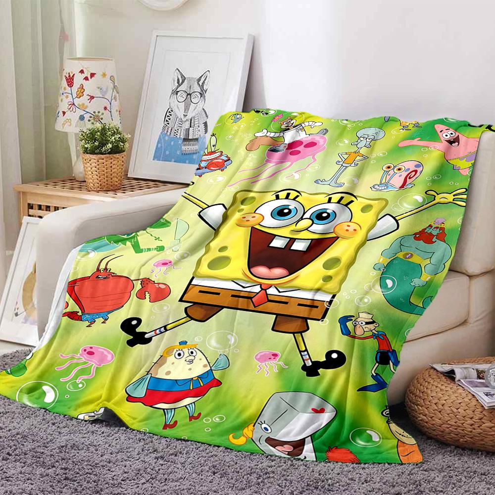 1pc Spongebob Squarepants Adventure Flannel Blanket,Ultra Soft Warm Plush Throw for Home Bedroom Bed Sofa Cover Camping Picnic Gift Y7243
