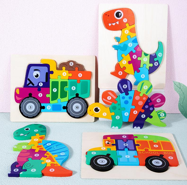 Children's 3D Snap-Together Puzzle - Traffic, Dinosaur & Number Cognition Toy for Early Education and Intellectual Development, Ages 3+
