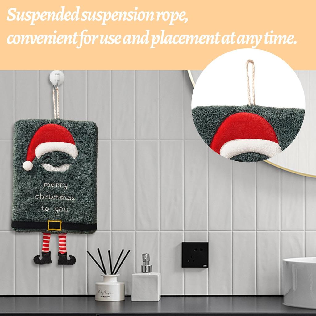 Weihnachts-Handtuch zum Aufhängen, dickes Korallenfleece-Handtuch, Küchen-Saugfähiger Schnelltrocknender Lappen, Cartoon-Handtuch