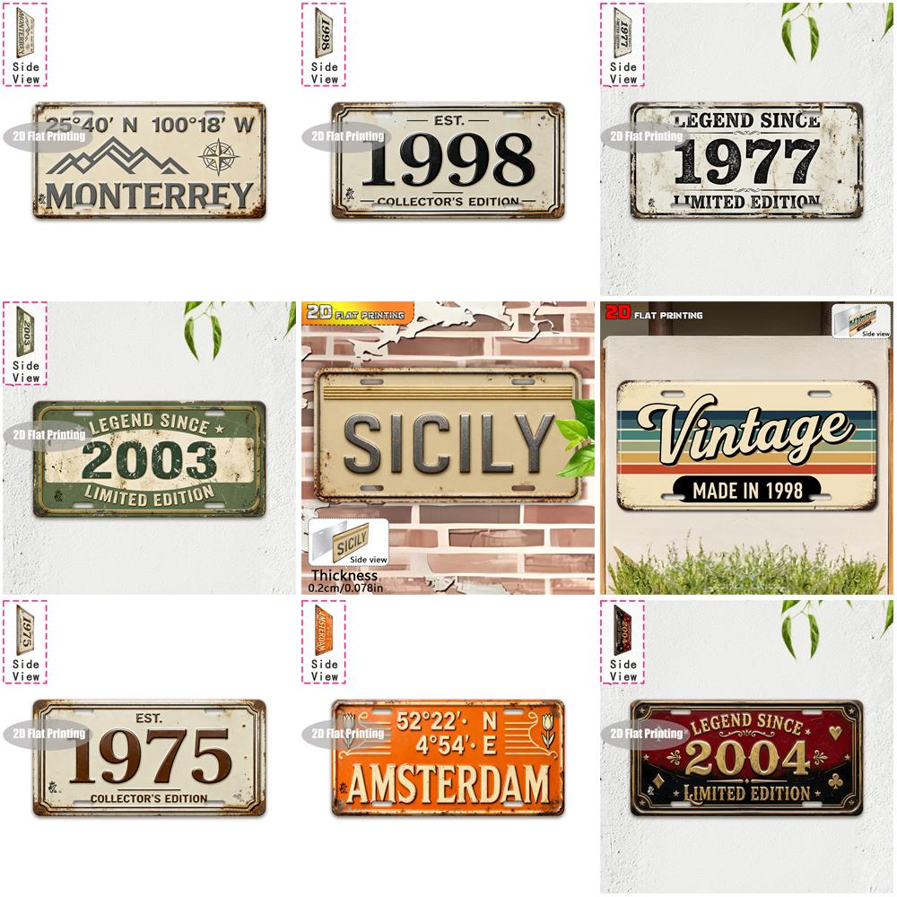 Vintage Coordinate City Year Print License Plate Metal Tin Sign Retro Wall Decor For Bar Cafe Home Garden