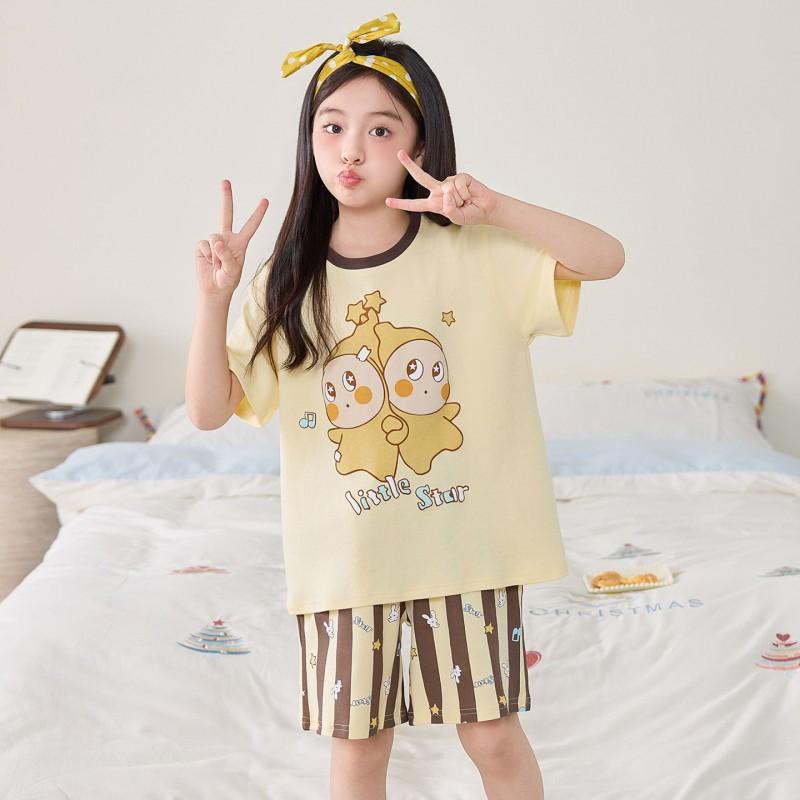 Girls Cotton Pajama Set Short Sleeve Cartoon Print Sleepwear Kids 8 Years
