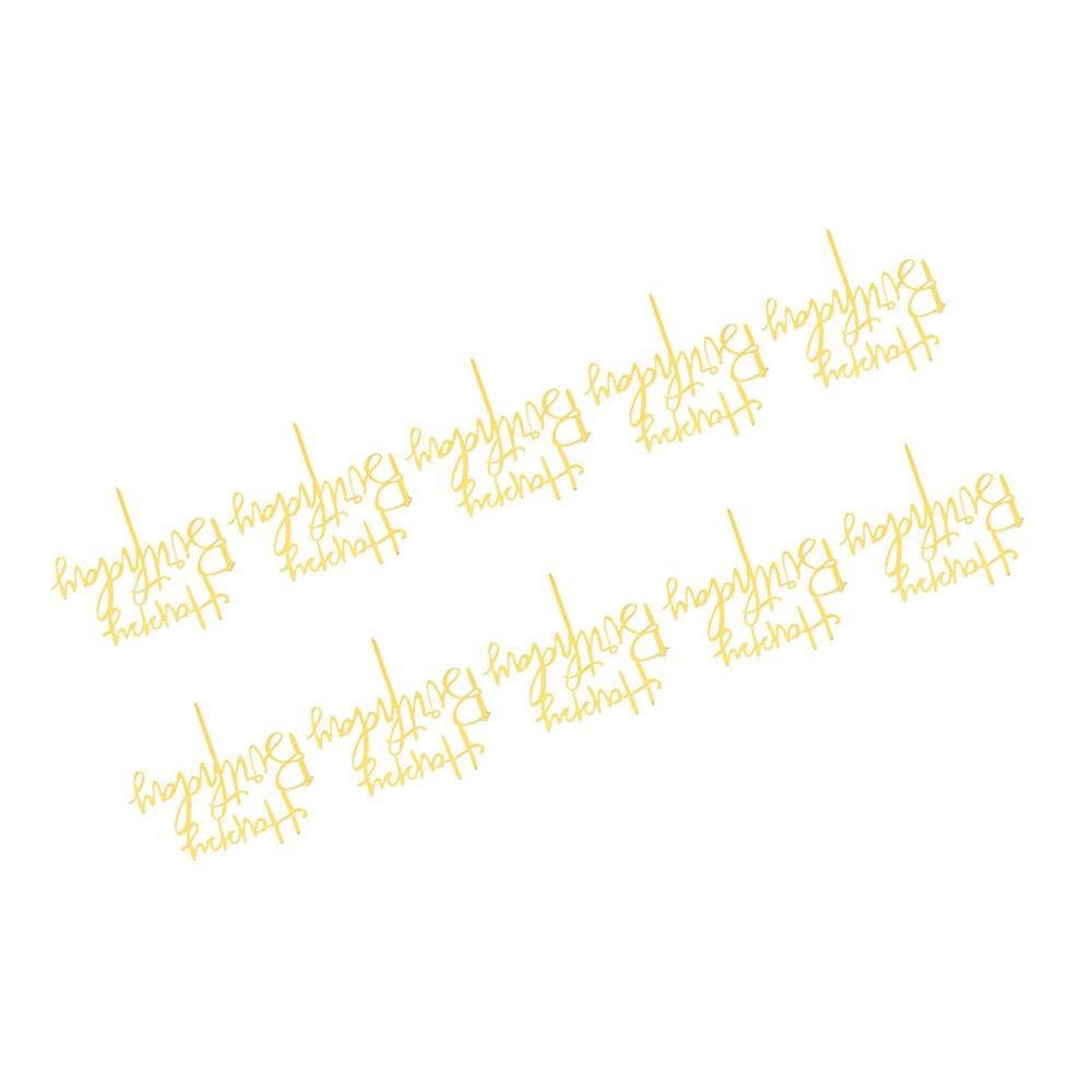 10pcs Acrylic Acrylic Cake Topper Flag Style Gold Cupcake Toppers Set Long Insert Stick Shiny Finish Birthday Cake Decorations