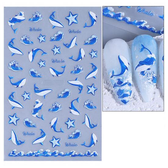 Ocean Theme Nail Art Stickers Summer Blue Whale Jellyfish Coral Starfish Manicure Decoration Decals DIY Home Nail Salon Accessories