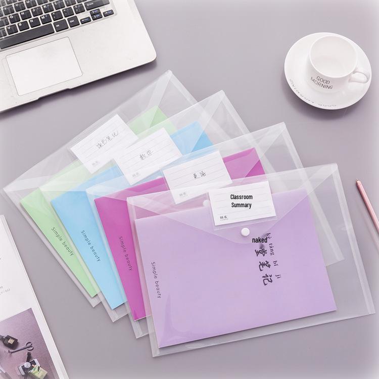 A4 Transparent Student Document File Bag with Snap Button for Organization and Study.