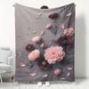 Elegant Peony Throw Blanket: Blush & Burgundy Floral Pattern Luxe Romantic Cozy Home Decor
