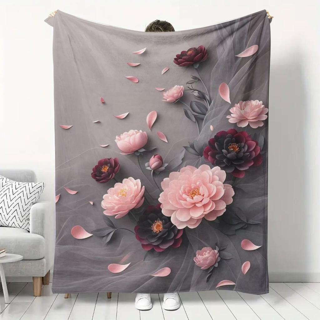 Elegant Peony Throw Blanket: Blush & Burgundy Floral Pattern Luxe Romantic Cozy Home Decor