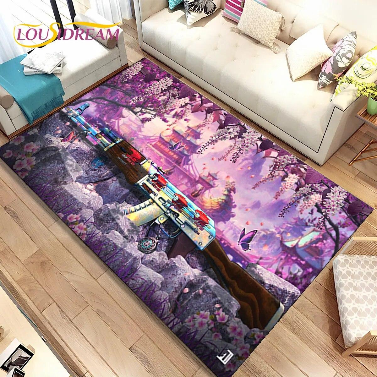 

3D-штурмова гвинтівка, пістолет, пістолет CS M4 AK USP Ігровий килимок, килимок для дому, вітальні, спальні, дивана, килимок для підлоги, нековзний килимок 230x160cm(90x62in)