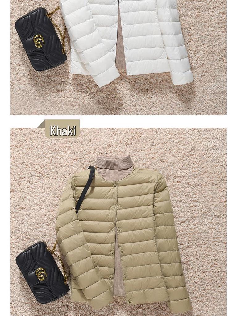 2024 Women's Lightweight Collarless Down Jacket, Short Round Neck, Thin Outerwear
