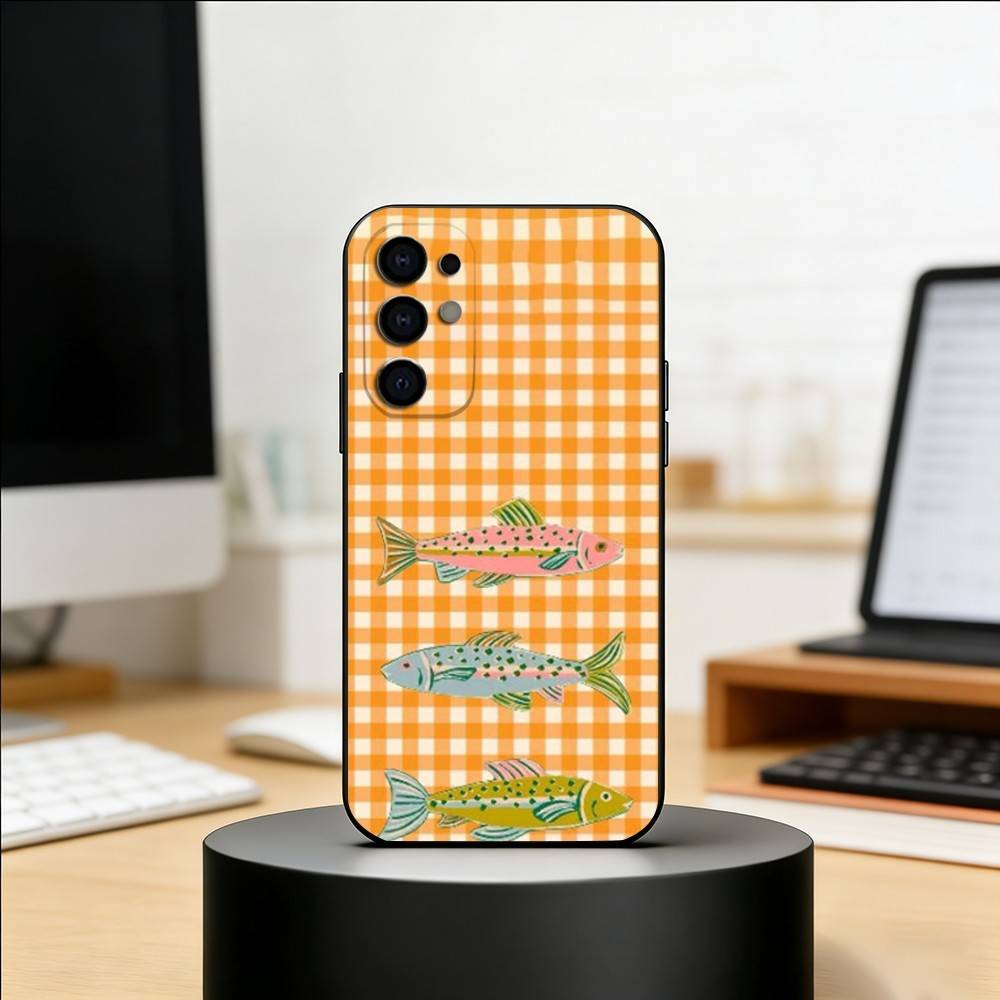 Three Color Striped Fish Phone Case Black Silicone Soft For Samsung S25,S24,S21,S22,S23,S30,Ultra,S20,Plus,Fe,Lite