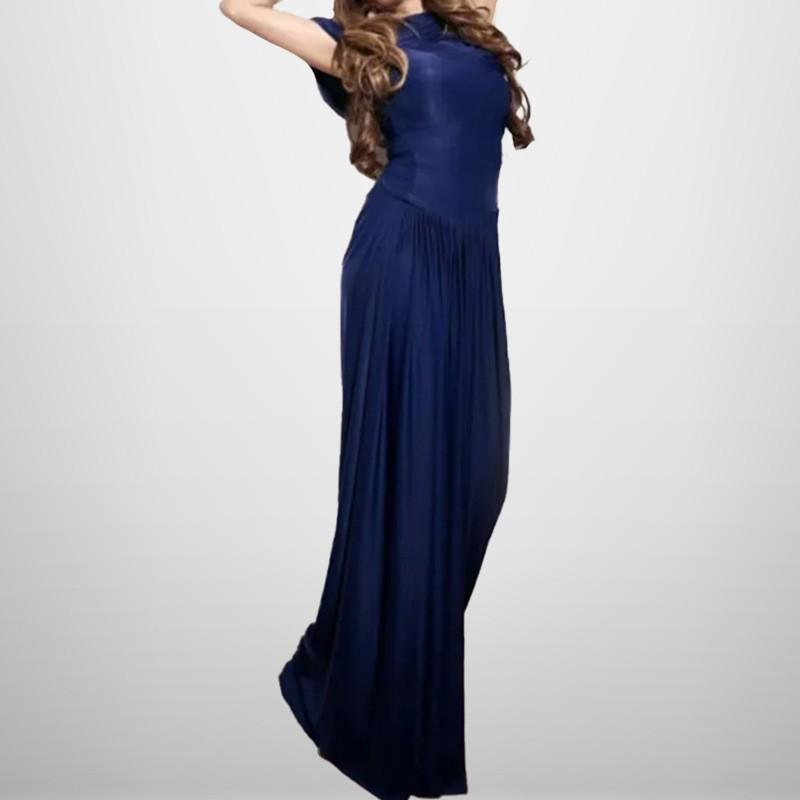 Elegant Womens Wrap Waist Pleated Maxi Dress 2026 Short Sleeve Round Neck Slim Fit Long