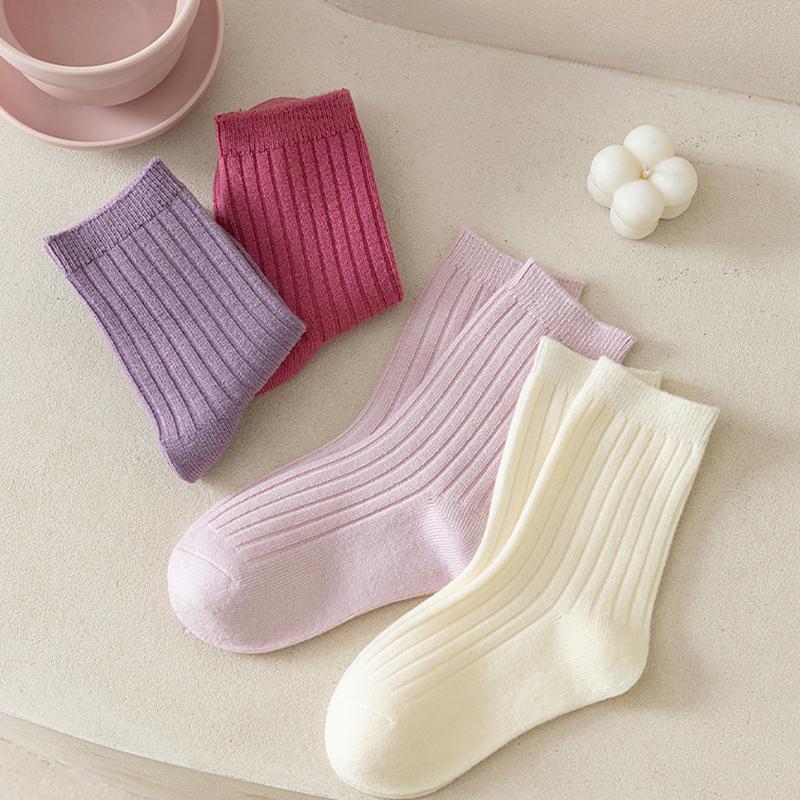 4 Pairs/Lot Children Warm Socks Autumn And Winter New Japanese Solid Color Kids Socks Baby Warm Socks For Boys And Grils