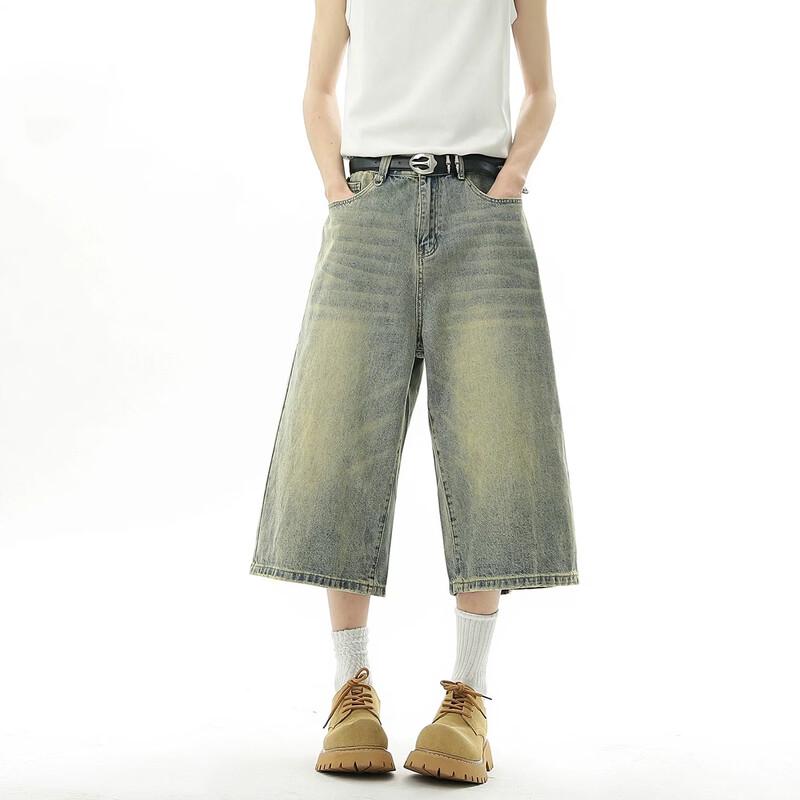 American Washed Distressed Wide-Leg Denim Capris 3XL