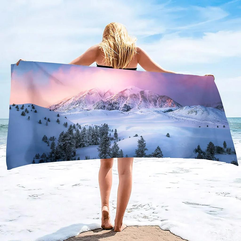 Microfiber Beach Towel Quick Dry,Snow Mountains Lightweight Travel Towel for Swimmers, Sand Free Camping Towel, Beach Towels
