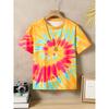 Children's Clothing, Boys' Summer 3D Tie Dye Rainbow T-shirt, Casual Round Neck Children's Top, Short Sleeved Children's T-shirt, Children's Clothing