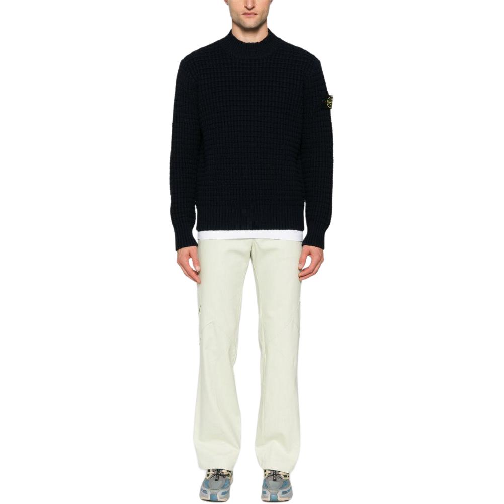 STONE ISLAND Logo Patch Crew Neck Loose Fit Pullover Sweater Men Sweater Blue 8115537D5-V0020