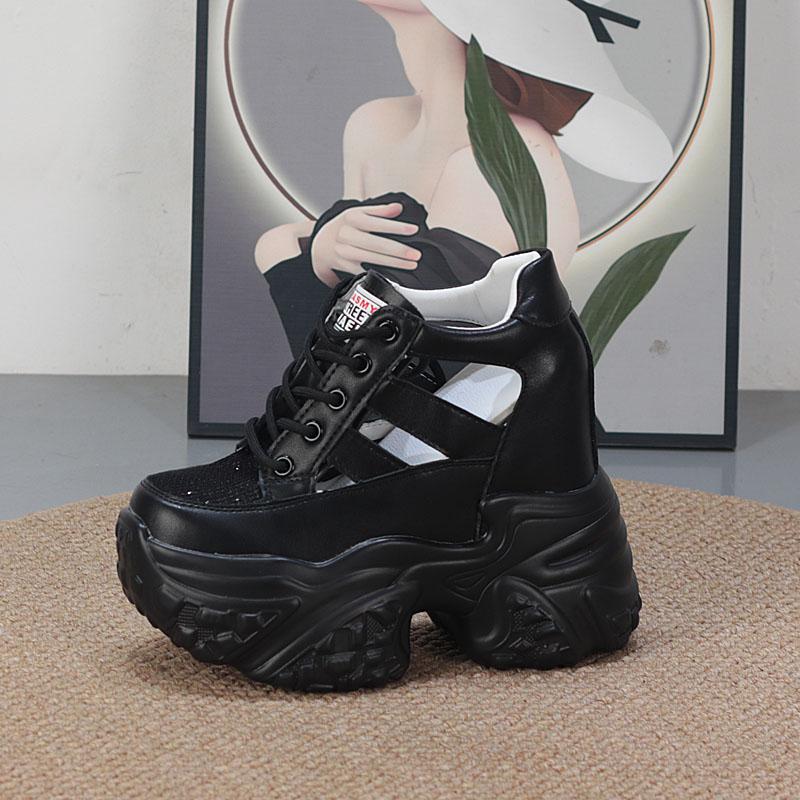 

Модные 13 см Воздушная сетка Синтетическая кожа Высокий бренд Массивные кроссовки Сандалии Удобные Летние Женские Модные Туфли Платформа Клиновидная подошва Плоская подошва 34 чёрный