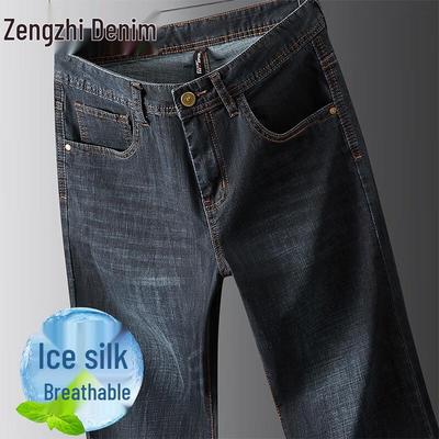 Zengzhi Men's Summer Ice Silk Straight Jeans
