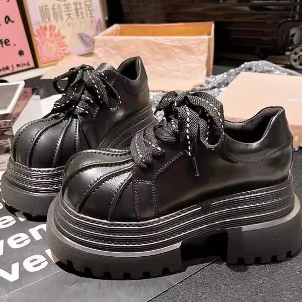 European genuine leather shell head lace-up color matching big head mango head JK small leather shoes loafers single shoes small women's shoes