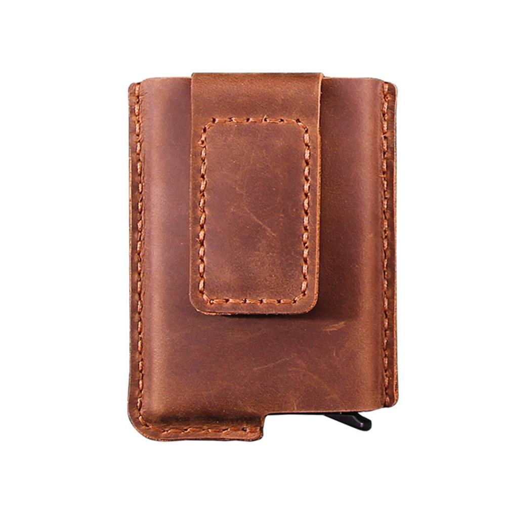 Handmade PoP Up Card Holder Genuine Leather Credit Card and Money Clips Case RFID Blocking Minimalist Wallet with Compartment for Notes
