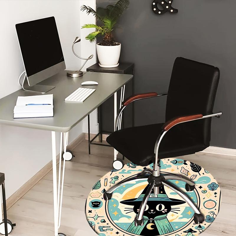 1pc Office Carpet Chair Mats Witchy Cat Illustration Perfect for Decorating Office Chairs, Living Rooms, Or Bedrooms